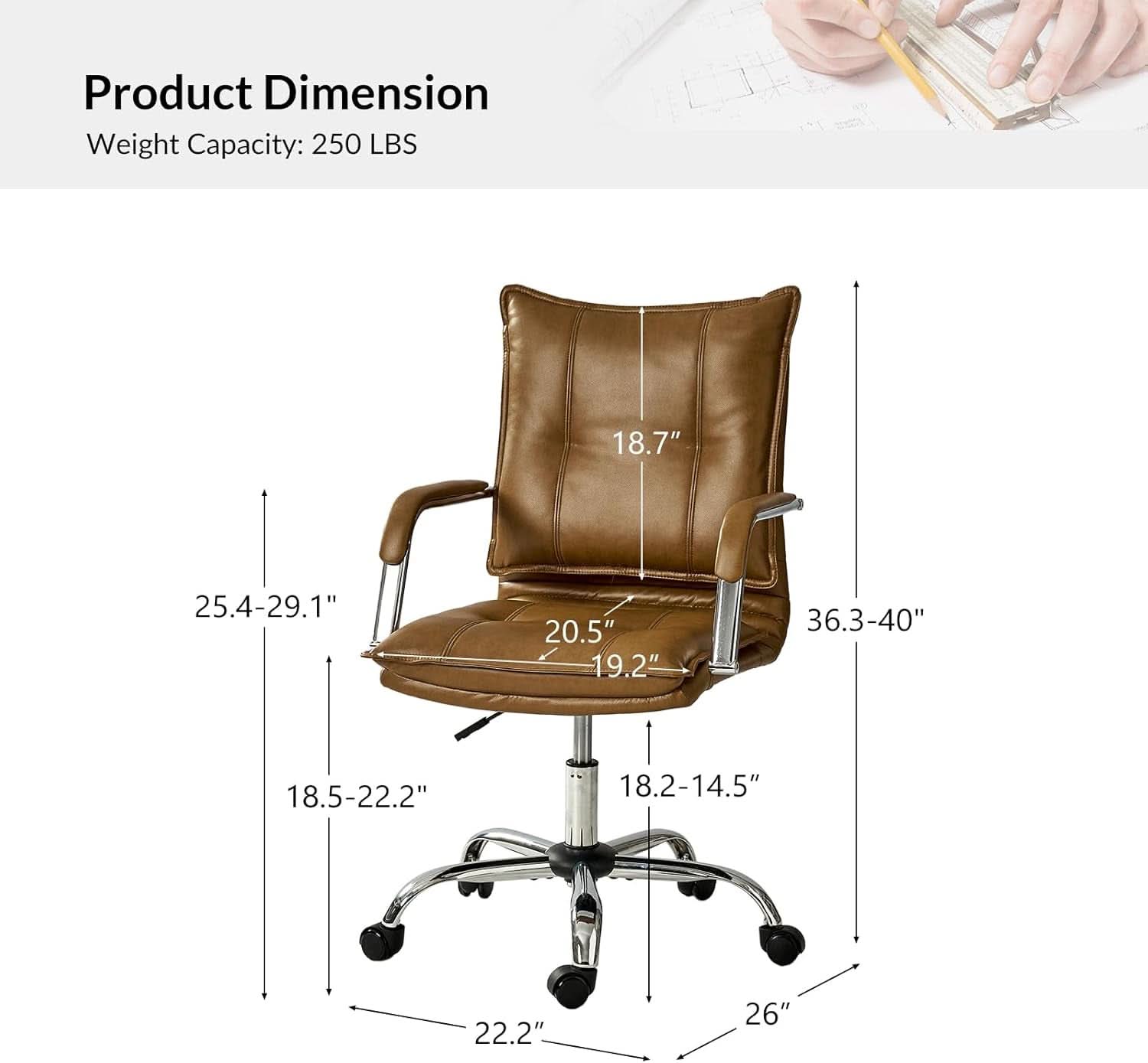 Brown Faux Leather Office Desk Chair Adjustable Swivel