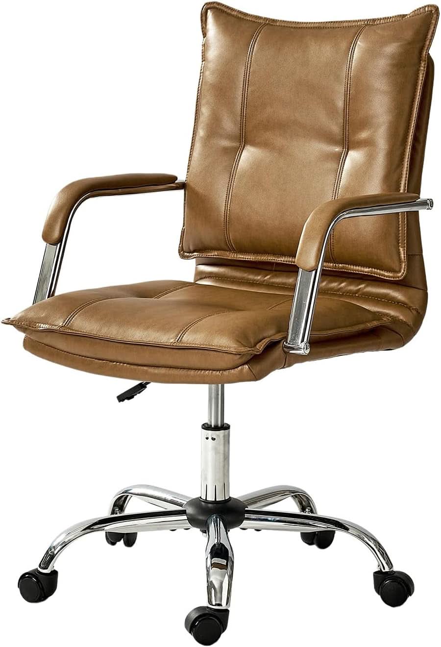 Brown Faux Leather Office Desk Chair Adjustable Swivel