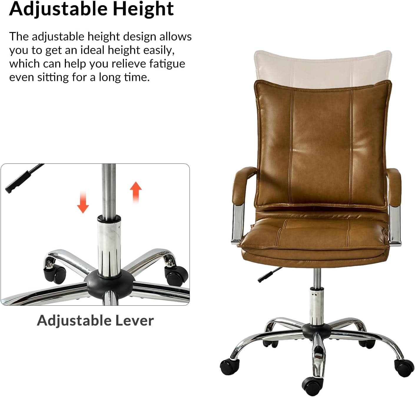 Brown Faux Leather Office Desk Chair Adjustable Swivel