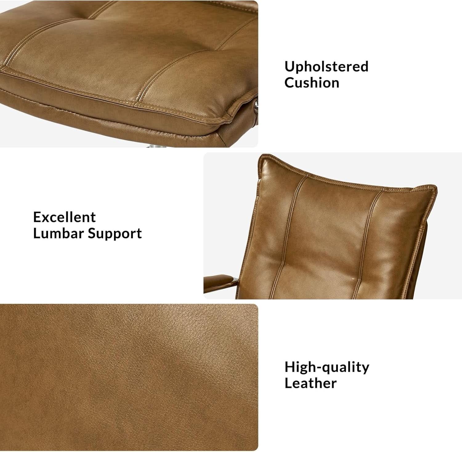 Brown Faux Leather Office Desk Chair Adjustable Swivel