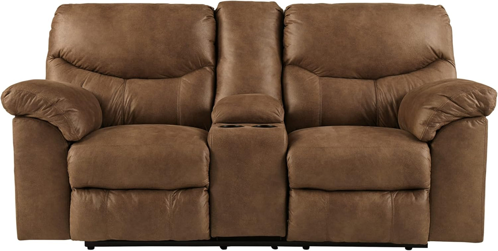Brown Faux Leather Recliner Loveseat With Dual Reclining