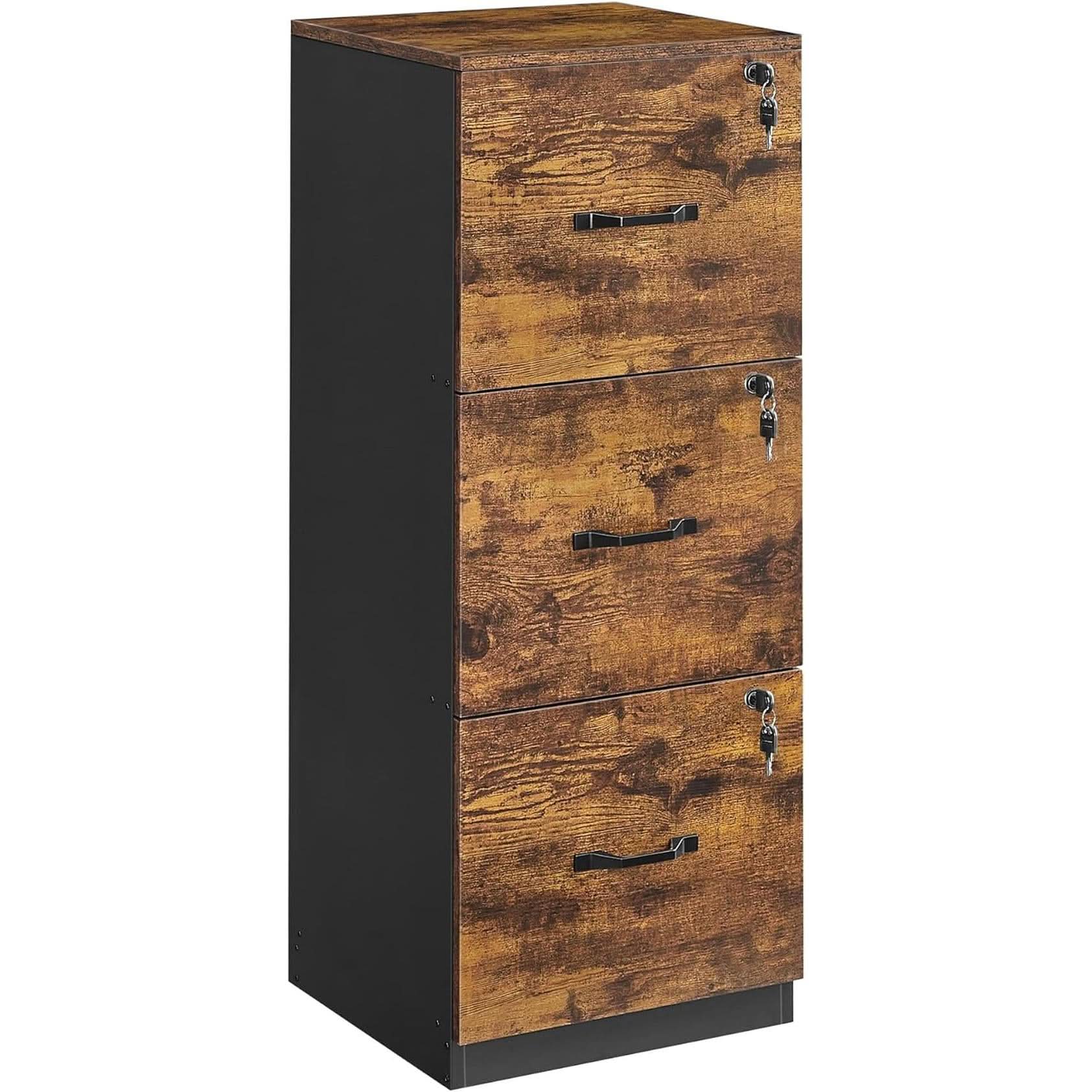 Brown Filing Cabinet With Lock And Printer Stand For Office