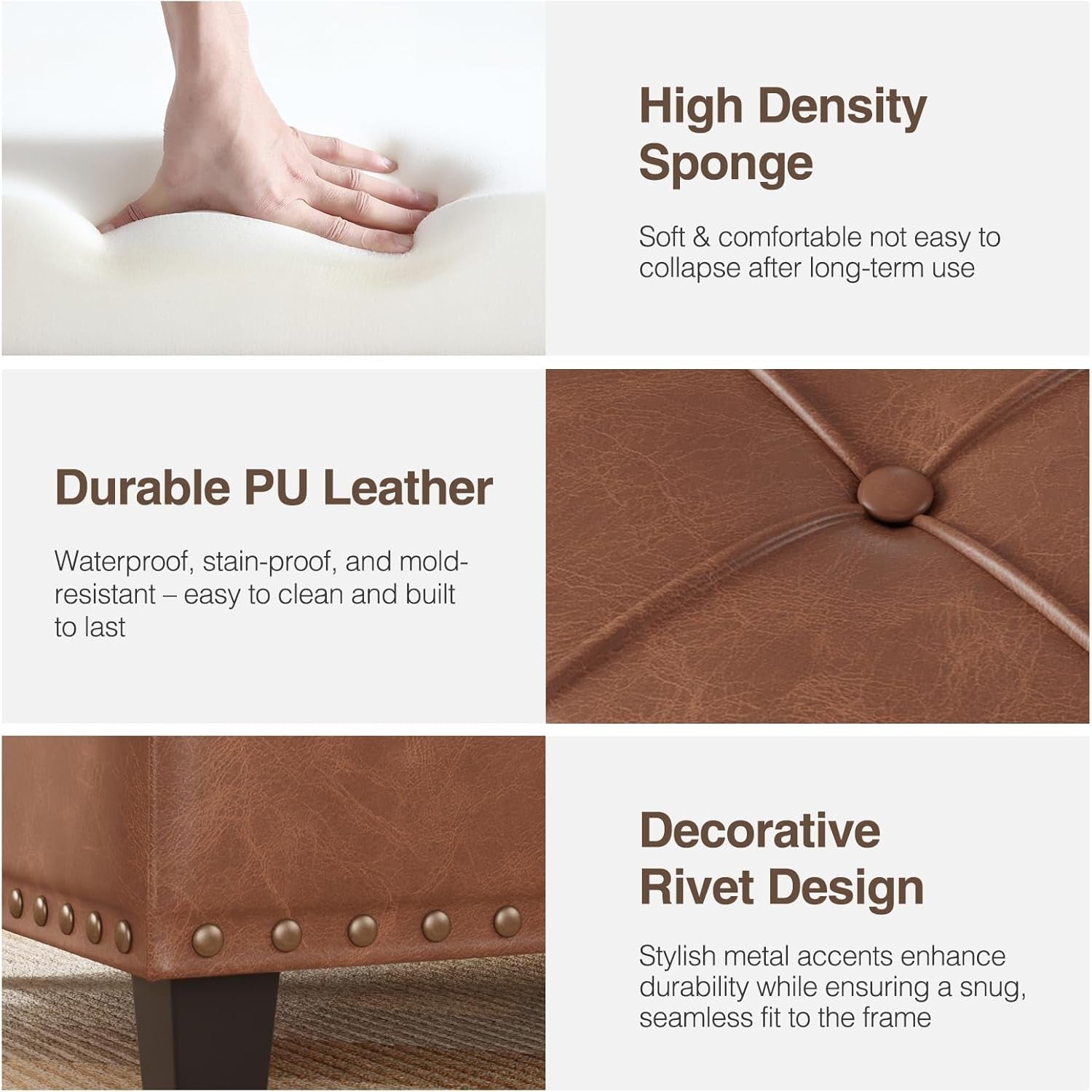 Brown Industrial Strength Leather Storage Ottoman Lift Top