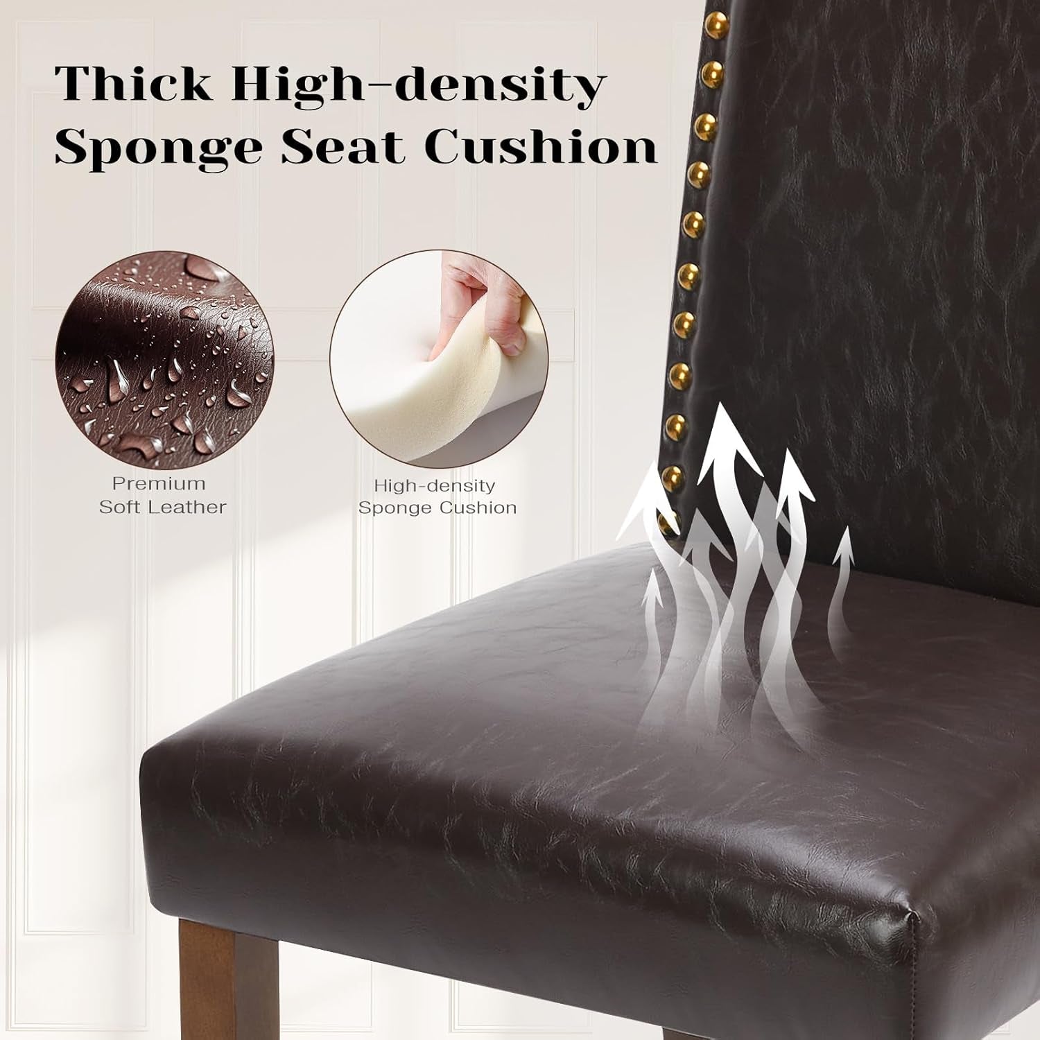 Brown Leather Dining Chairs Set of 4 With Nailhead Trim
