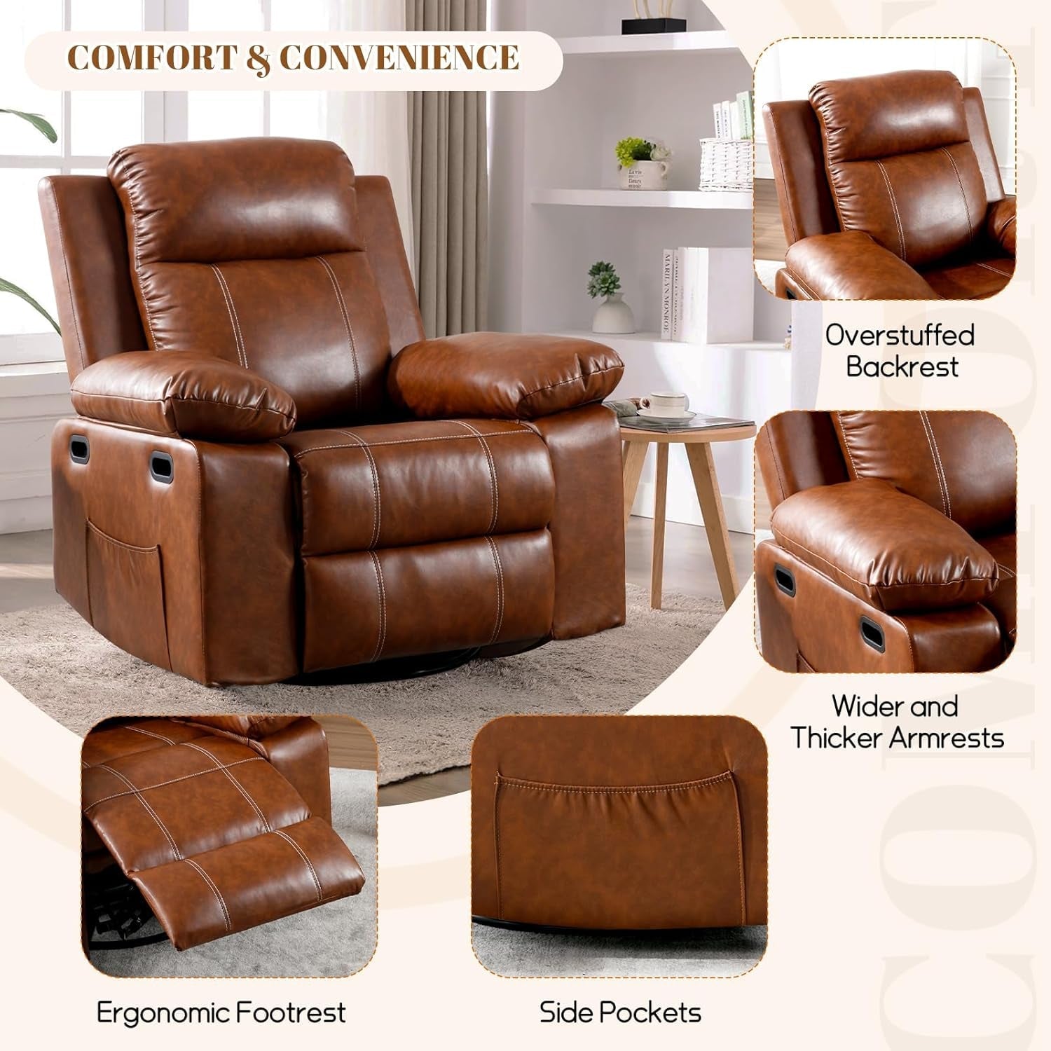 Brown Massage Recliner Chair With Remote For Living Room