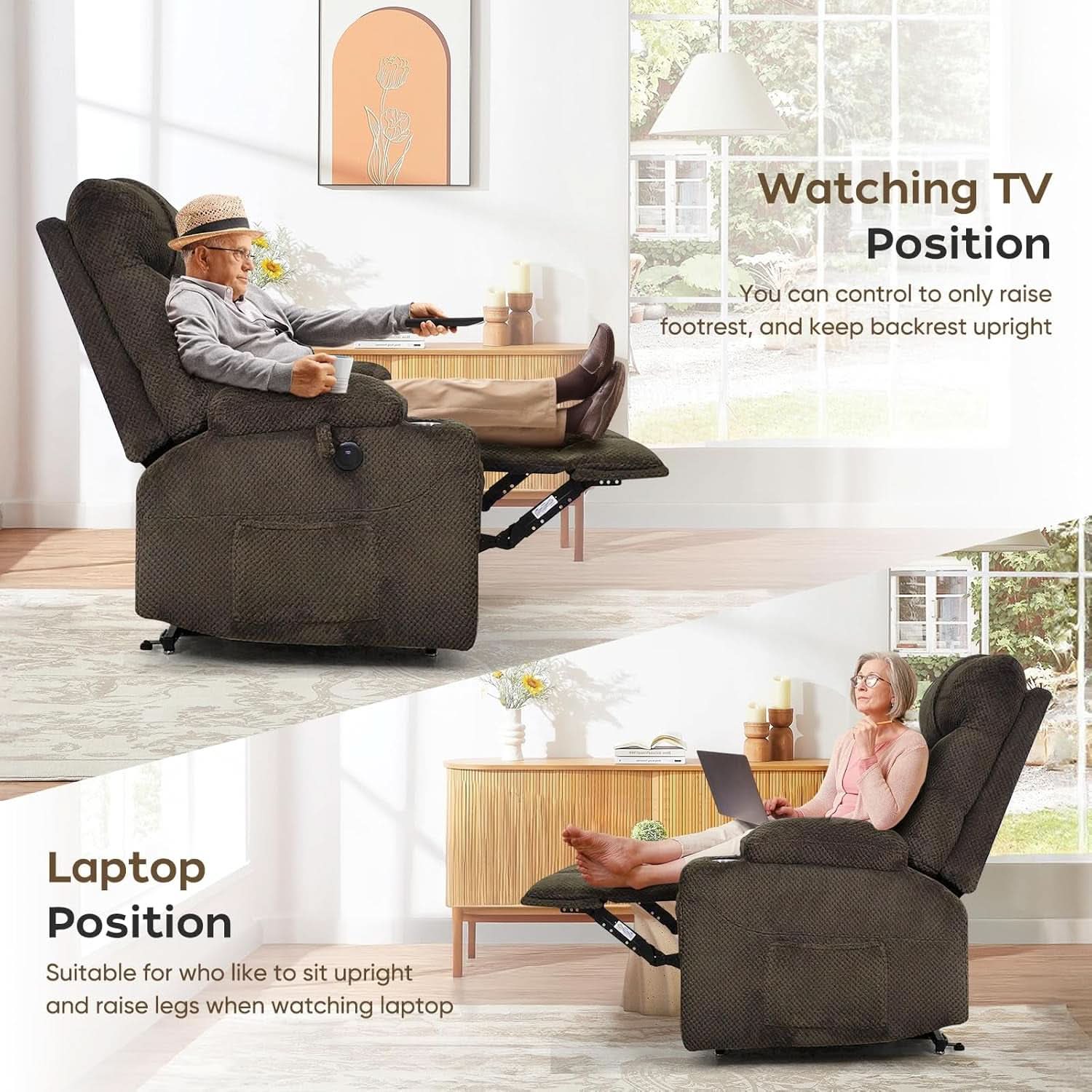 Brown Oversized Power Lift Recliner Chair For Living Room