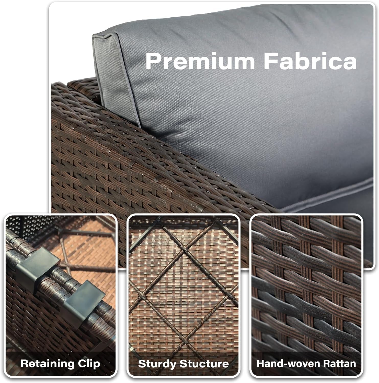 Brown PE Rattan 7-Piece Patio Furniture Sofa Set