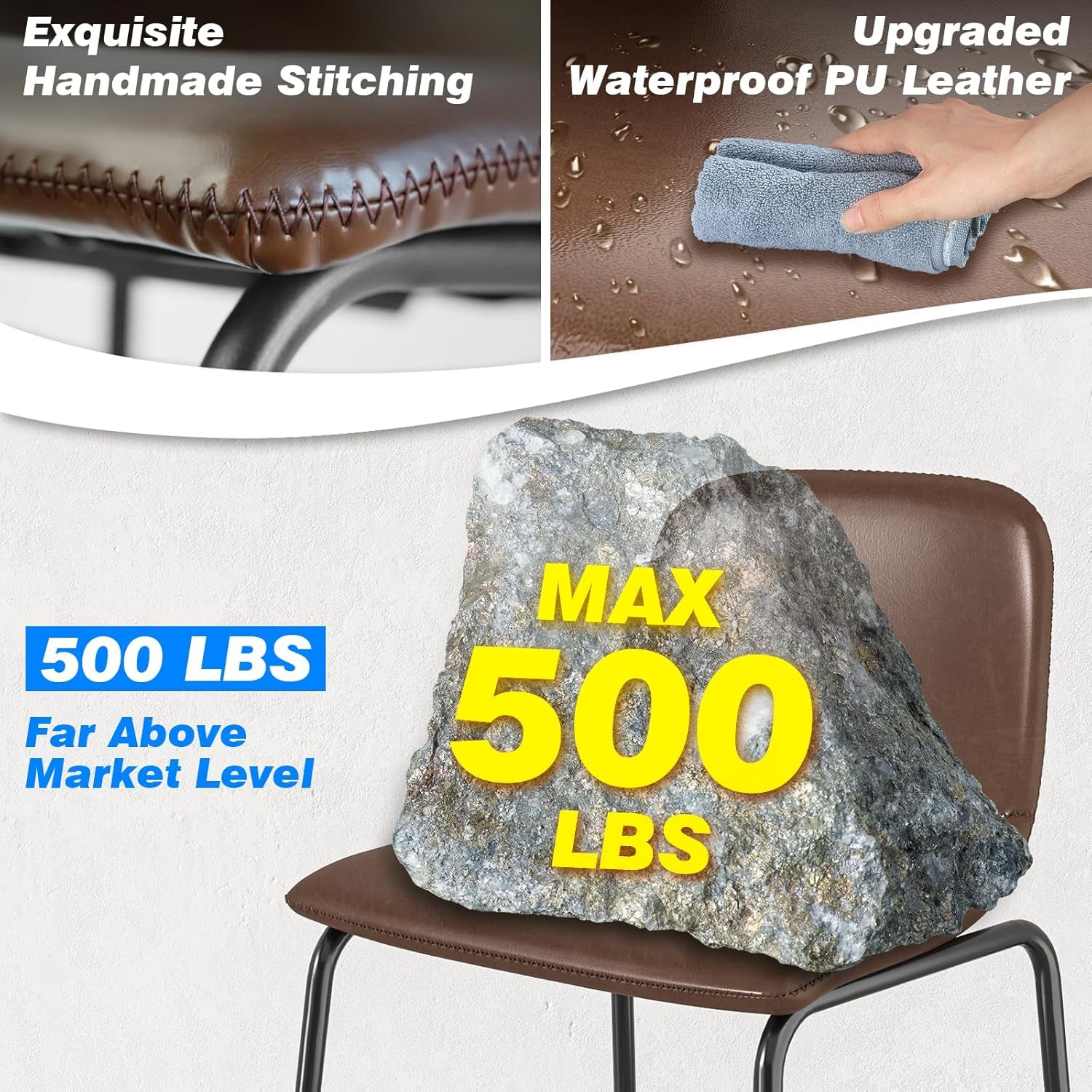 Brown PU Leather Bar Stools Set Of 2 30 Inch High With Back And Footrest
