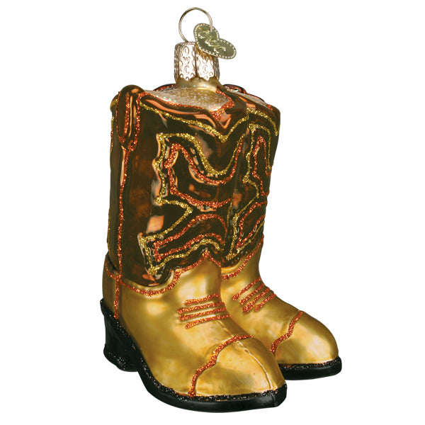 Brown Pair Of Cowboy Boots - Glass Ornament