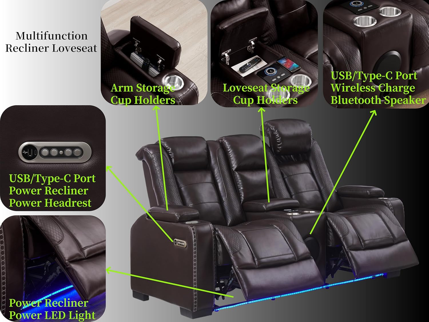 Brown Power Recliner Sofa Set For Living Room Comfort