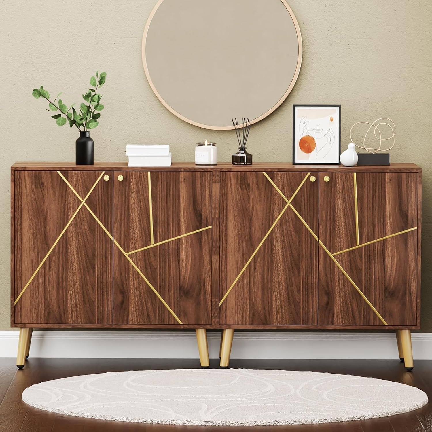 Brown Wood Accent Storage Cabinet Sideboard Living Room
