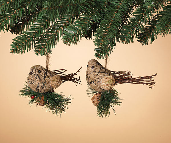 Burlap Holiday Bird Ornament