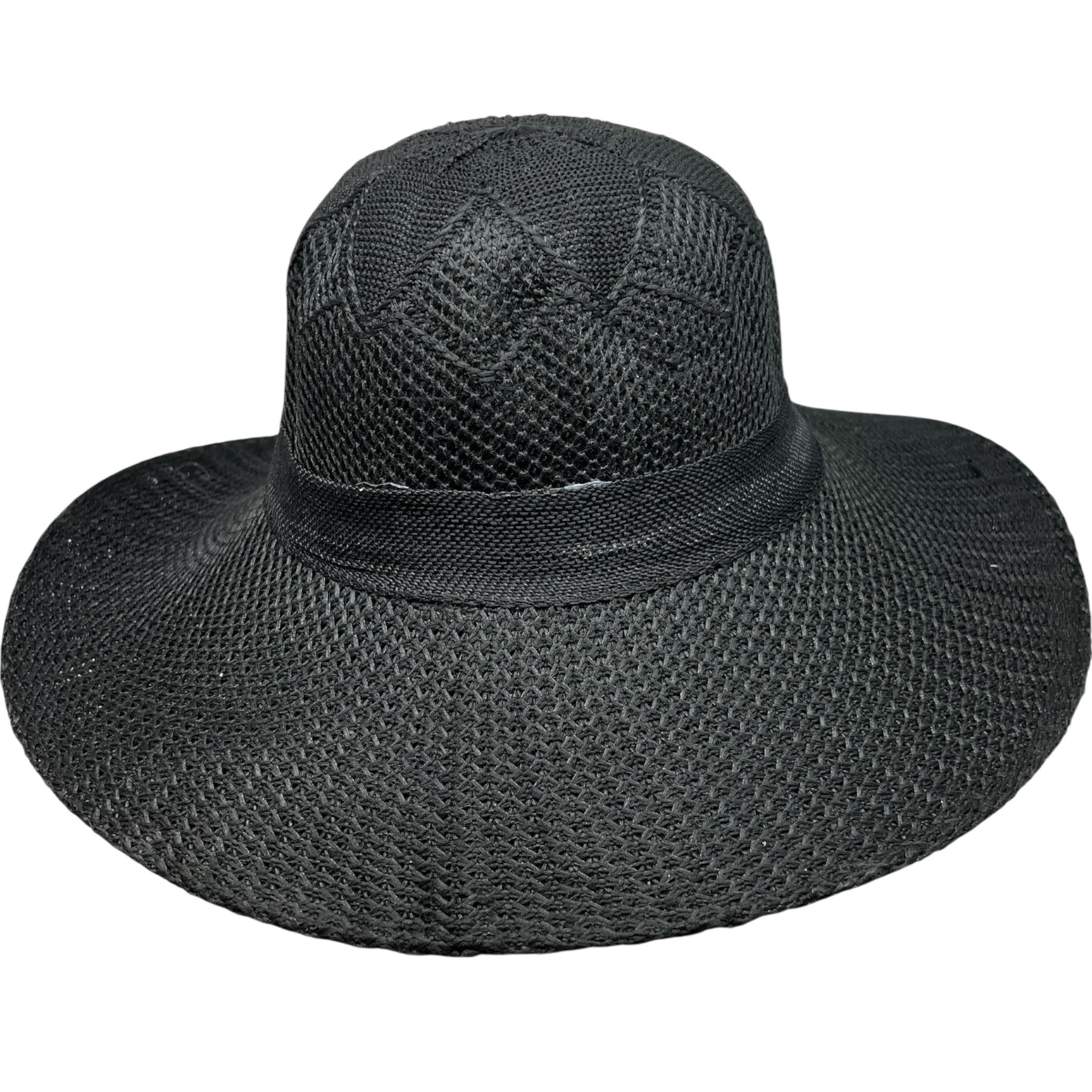 Burlap Ribbon Chiffon Crochet Woven Derby Sun Hat -Black