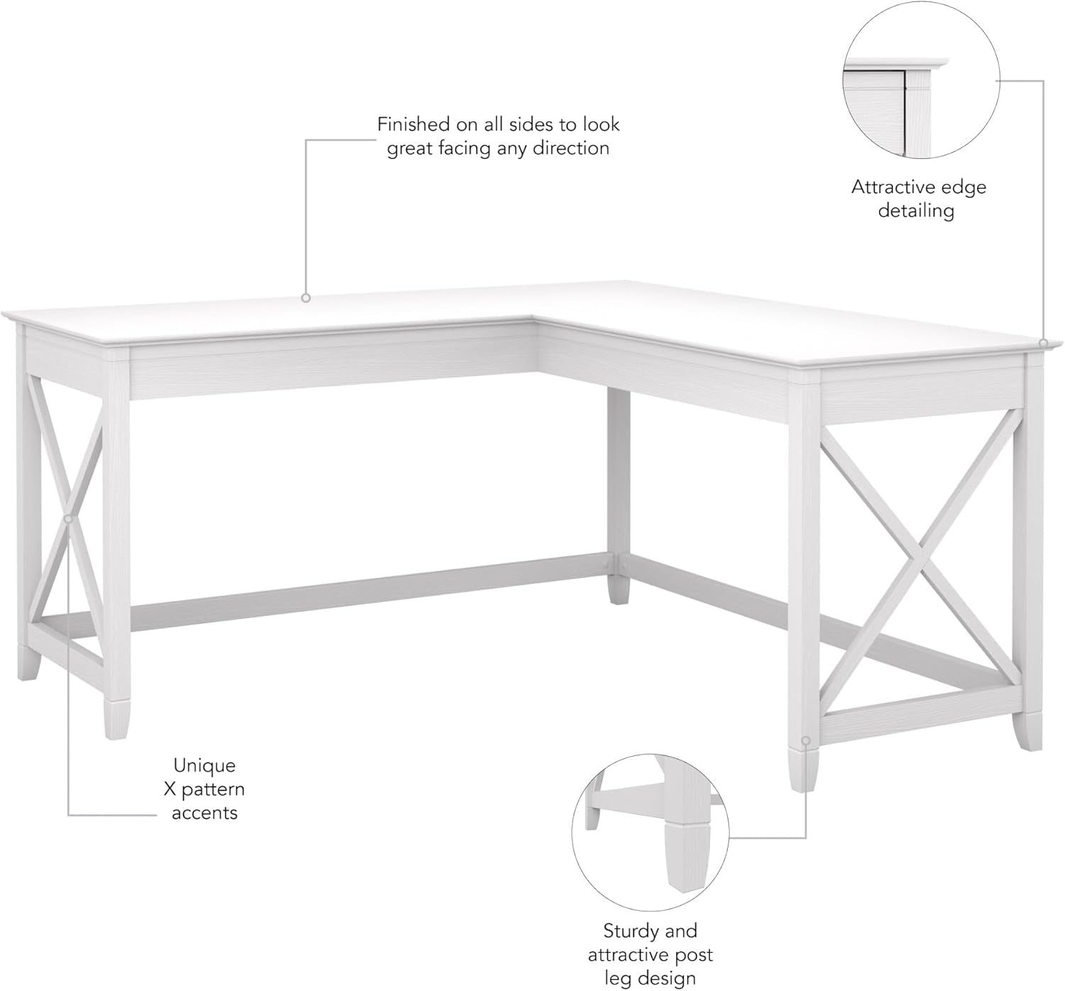 Bush Furniture Key West 60W L Shaped Desk Pure White Oak