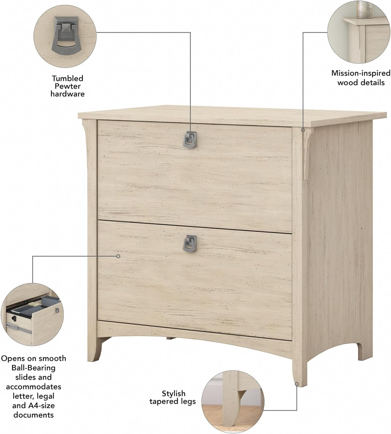 Bush Furniture Salinas 2 Drawer Lateral File Cabinet Antique White
