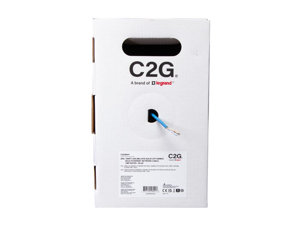 C2G 1000ft (304.8m) TAA-Compliant Cat6 Bulk Unshielded (UTP) Ethernet Network Cable with Solid Conductors-Plenum CMP-Rated - C2G56041
