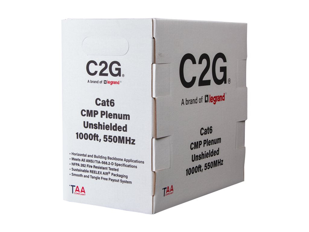 C2G 1000ft (304.8m) TAA-Compliant Cat6 Bulk Unshielded (UTP) Ethernet Network Cable with Solid Conductors-Plenum CMP-Rated - C2G56044