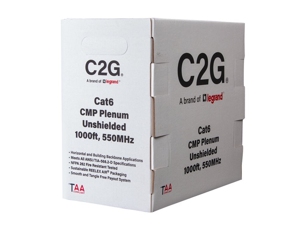 C2G 1000ft (304.8m) TAA-Compliant Cat6 Bulk Unshielded (UTP) Ethernet Network Cable with Solid Conductors-Plenum CMP-Rated - C2G56045