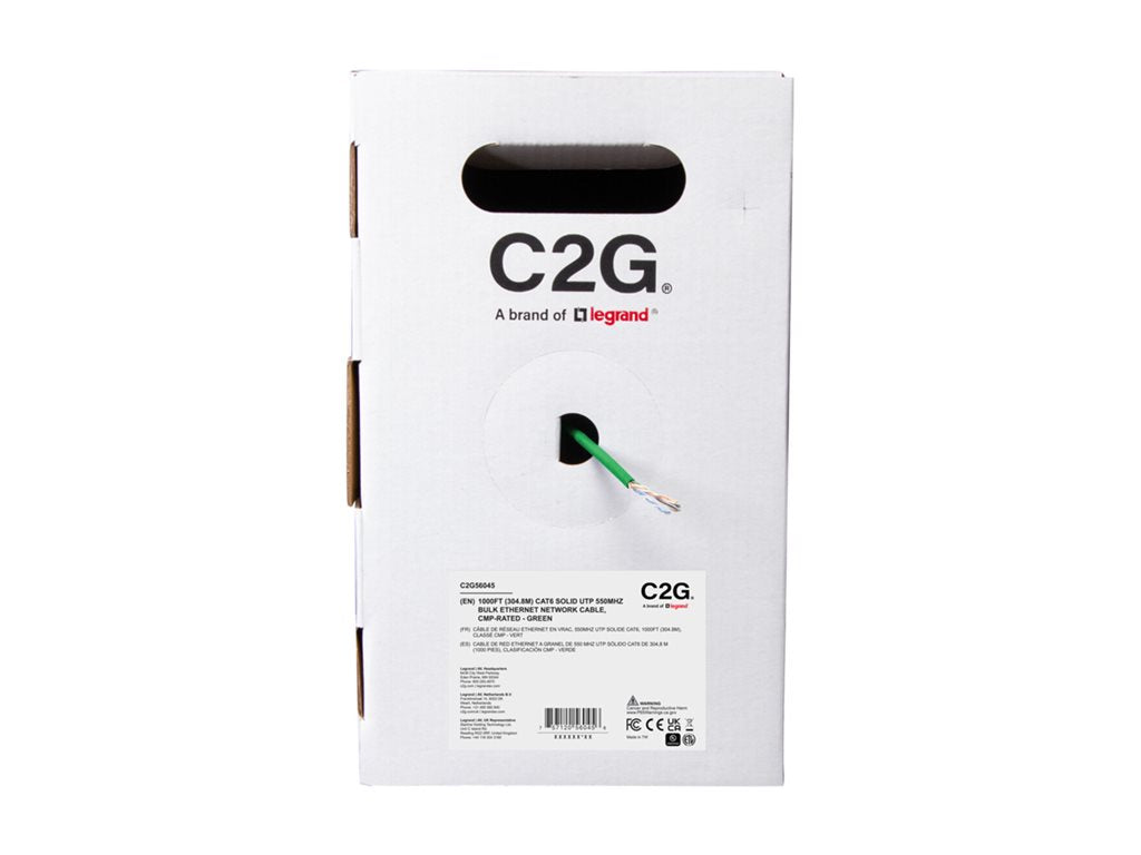 C2G 1000ft (304.8m) TAA-Compliant Cat6 Bulk Unshielded (UTP) Ethernet Network Cable with Solid Conductors-Plenum CMP-Rated - C2G56045