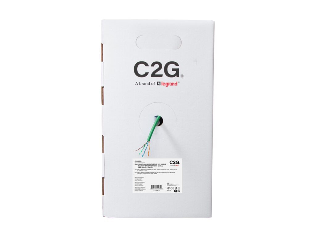 C2G 1000ft (304.8m) TAA-Compliant Cat6 Bulk Unshielded (UTP) Ethernet Network Cable with Solid Conductors-Riser CMR-Rated - Green C2G56035