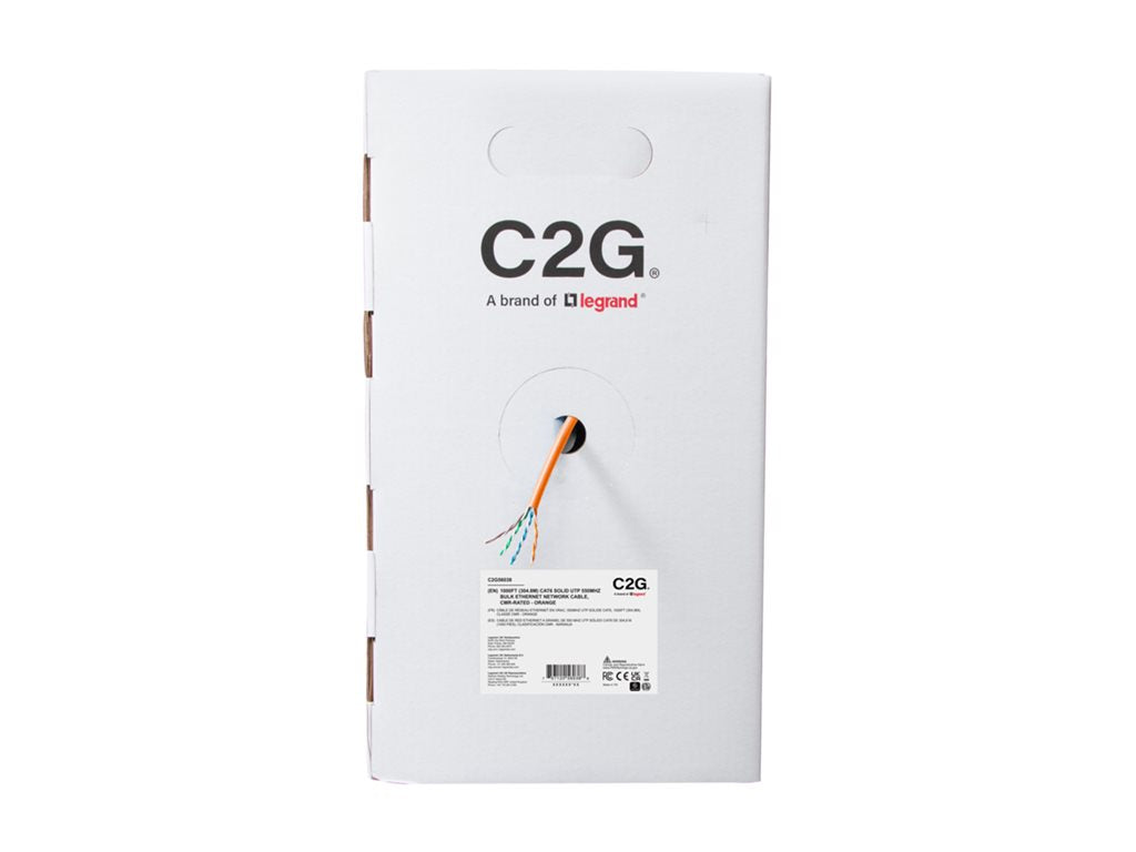 C2G 1000ft (304.8m) TAA-Compliant Cat6 Bulk Unshielded (UTP) Ethernet Network Cable with Solid Conductors-Riser CMR-Rated - Orange C2G56038
