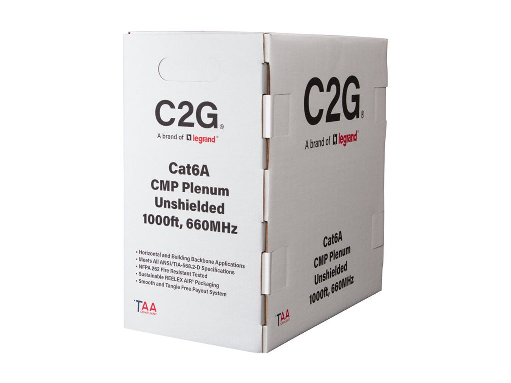 C2G 1000ft (304.8m) TAA-Compliant Cat6a Bulk Unshielded (UTP) Ethernet Network Cable with Solid Conductors-Plenum CMP-Rated - C2G56051