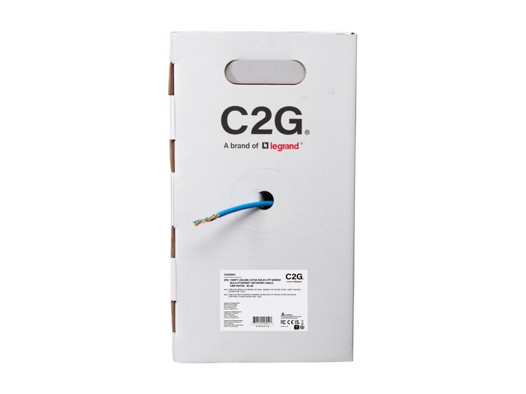 C2G 1000ft (304.8m) TAA-Compliant Cat6a Bulk Unshielded (UTP) Ethernet Network Cable with Solid Conductors-Plenum CMP-Rated - C2G56051
