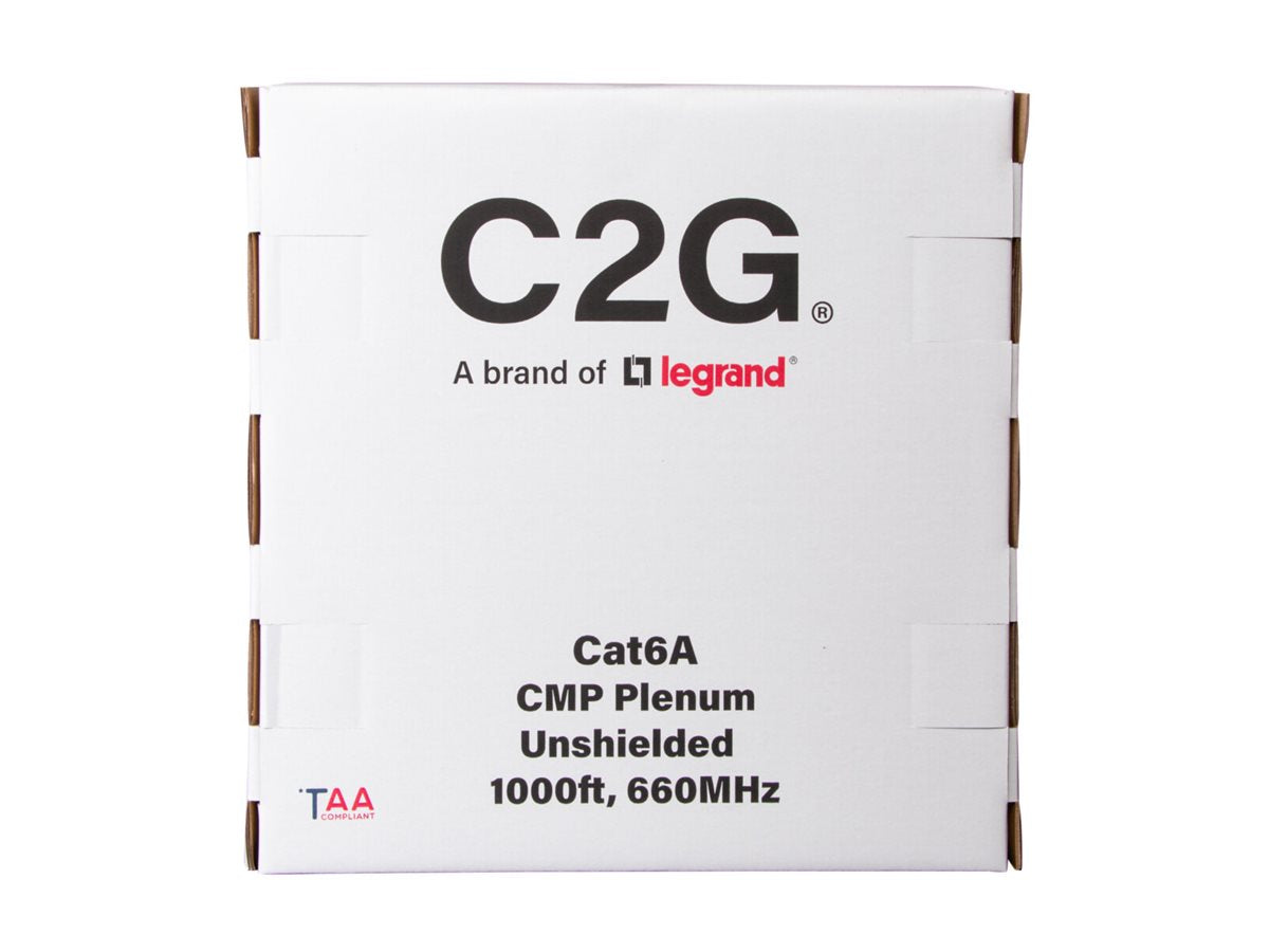 C2G 1000ft (304.8m) TAA-Compliant Cat6a Bulk Unshielded (UTP) Ethernet Network Cable with Solid Conductors-Plenum CMP-Rated - C2G56052