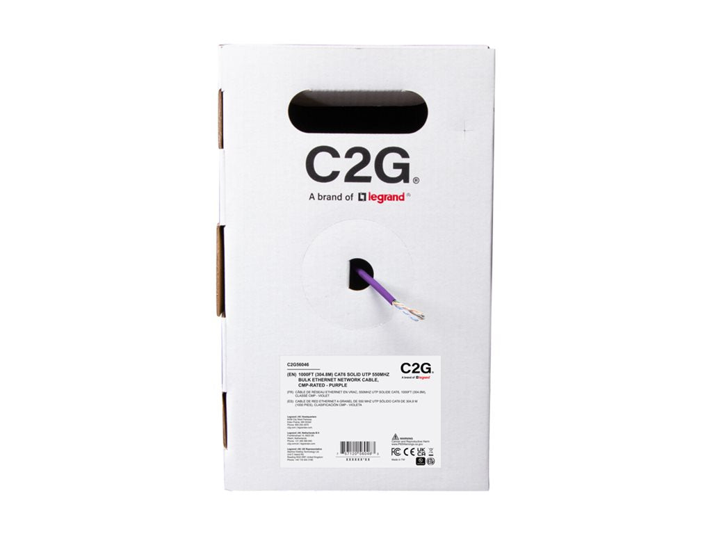 C2G - Bulk cable - TAA Compliant - 1000 ft - 0.2 in - UTP - CAT 6 - CMP - solid, plenum-rated - purple C2G56046