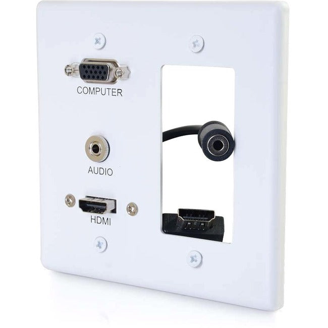 C2G Decorative Dual Gang Vga, 3.5Mm Audio And Hdmi Wall Plate White Ctg-39877