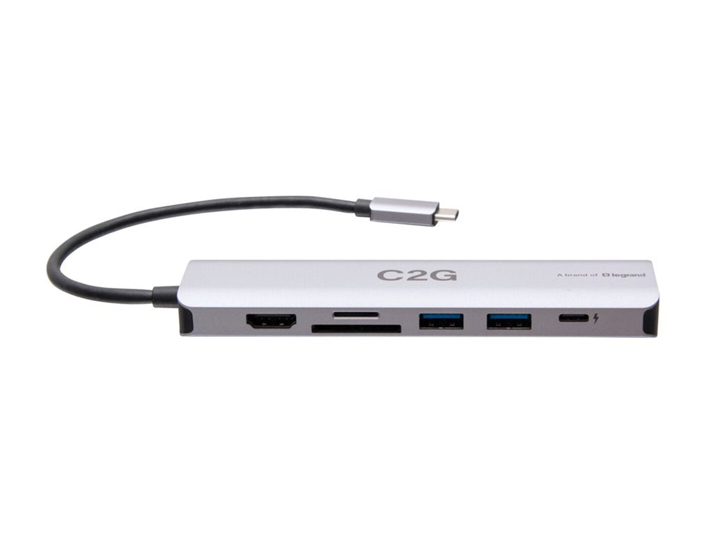 C2G USB-C to HDMI, USB-A, SD Card Reader, Ethernet, and USB-C Mini Docking Station - 4K 60Hz-Gray - Docking station - USB-C - C2G58888