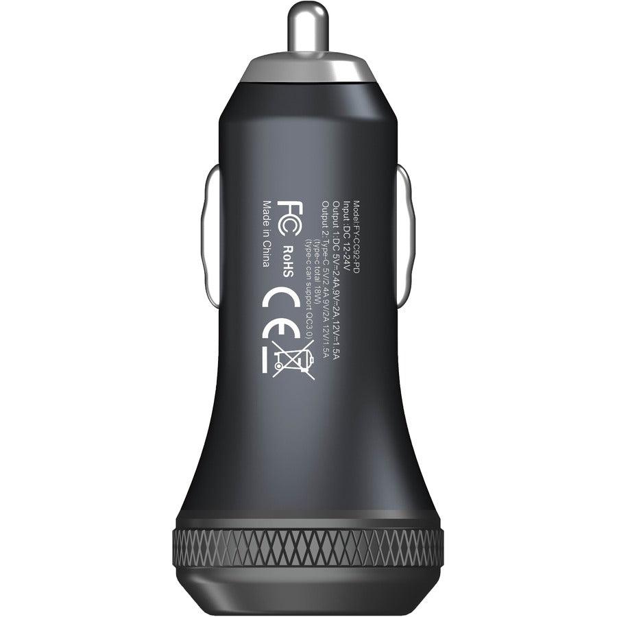 CODi USB-C Car Charger with USB-C and USB-A Outputs - QC 3.0 18W + PD 18W