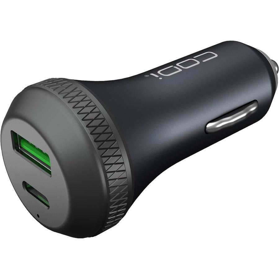 CODi USB-C Car Charger with USB-C and USB-A Outputs - QC 3.0 18W + PD 18W