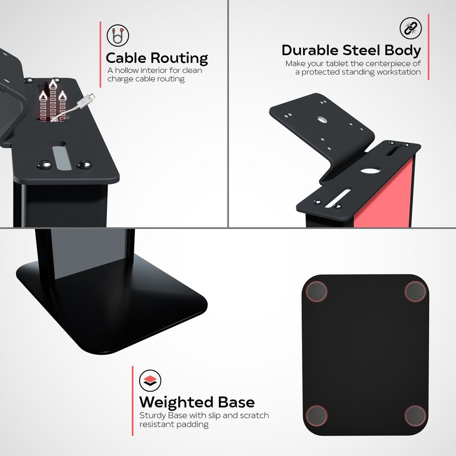 CTA Digital Customizable Premium Locking Floor Stand Kiosk with Graphic Card Slot for branding for 10.2-in iPad 7th/ 8th/ 9th Gen & More (Black) PAD-PARAF1
