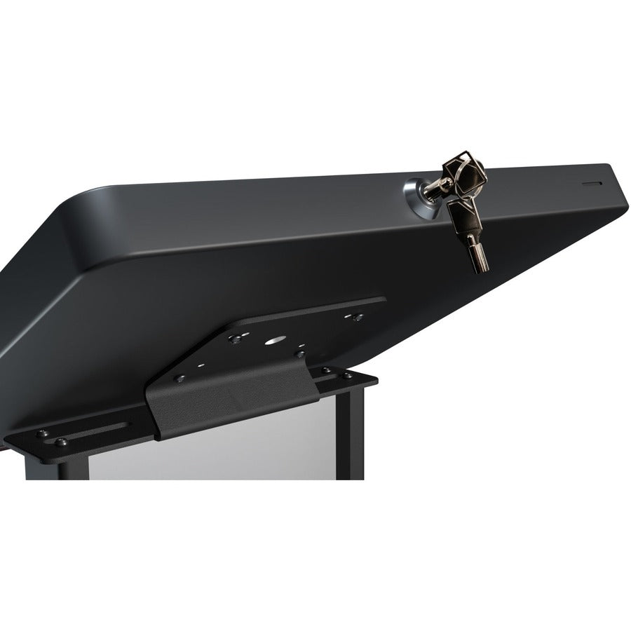 CTA Digital Customizable Premium Locking Floor Stand Kiosk with Graphic Card Slot for branding for 10.2-in iPad 7th/ 8th/ 9th Gen & More (Black) PAD-PARAF1