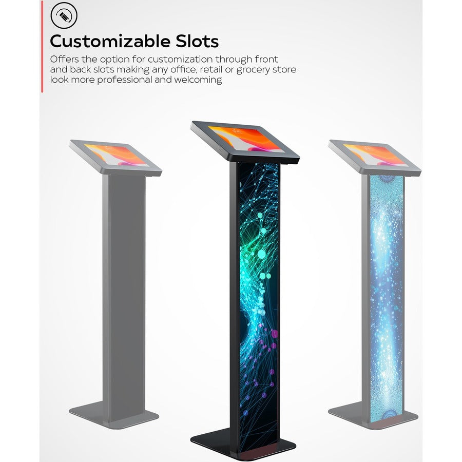 CTA Digital Customizable Premium Locking Floor Stand Kiosk with Graphic Card Slot for branding for 10.2-in iPad 7th/ 8th/ 9th Gen & More (Black) PAD-PARAF1