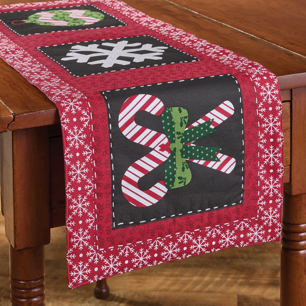 Candycanes And Snowflakes Quilted Table Runner 36"
