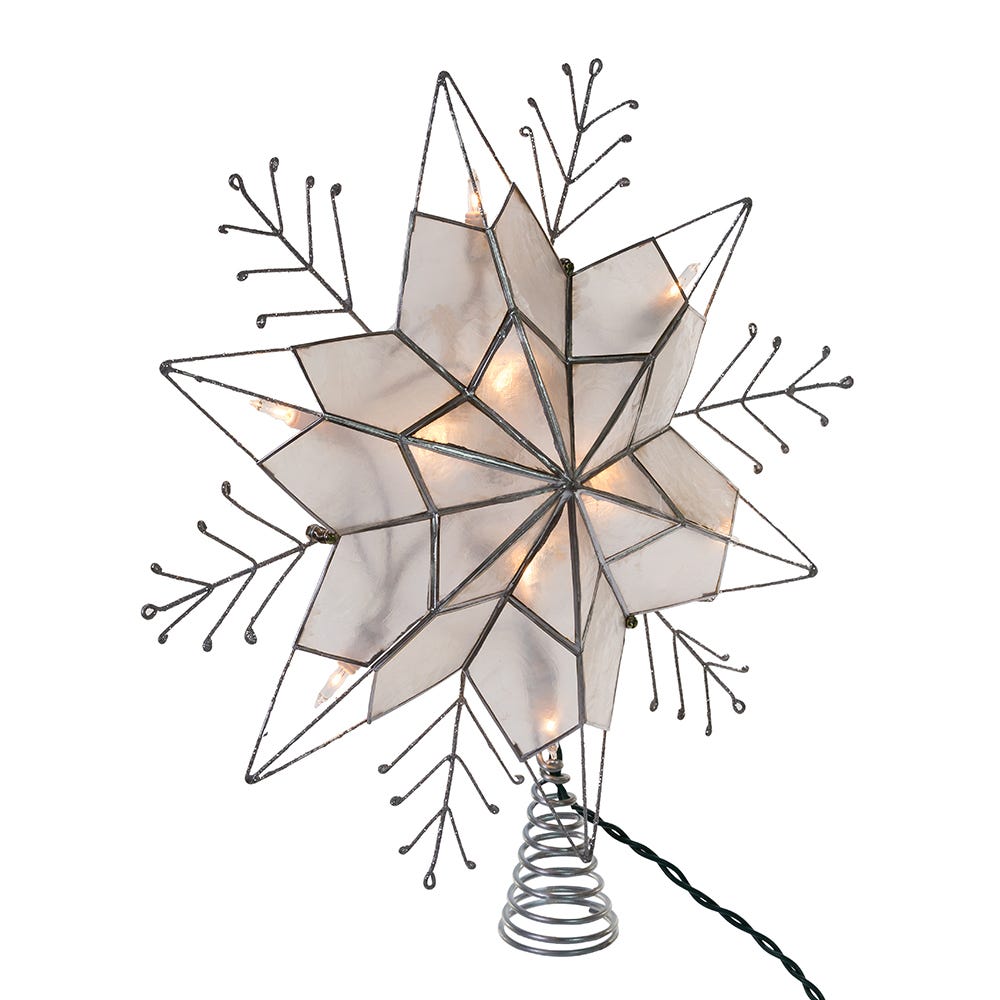Capiz Silver Snowflake Star Treetop - 10-Light - 14 Inch