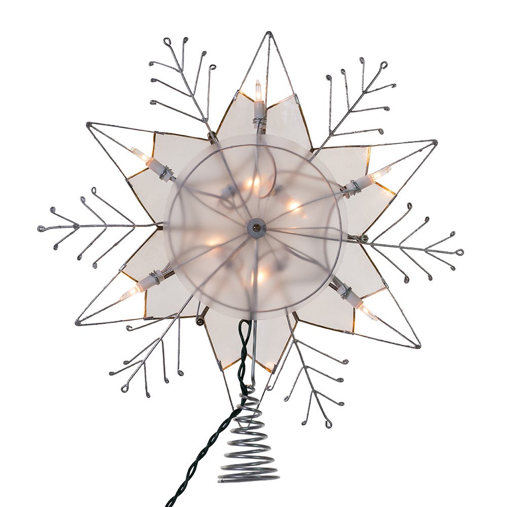 Capiz Silver Snowflake Star Treetop - 10-Light - 14 Inch