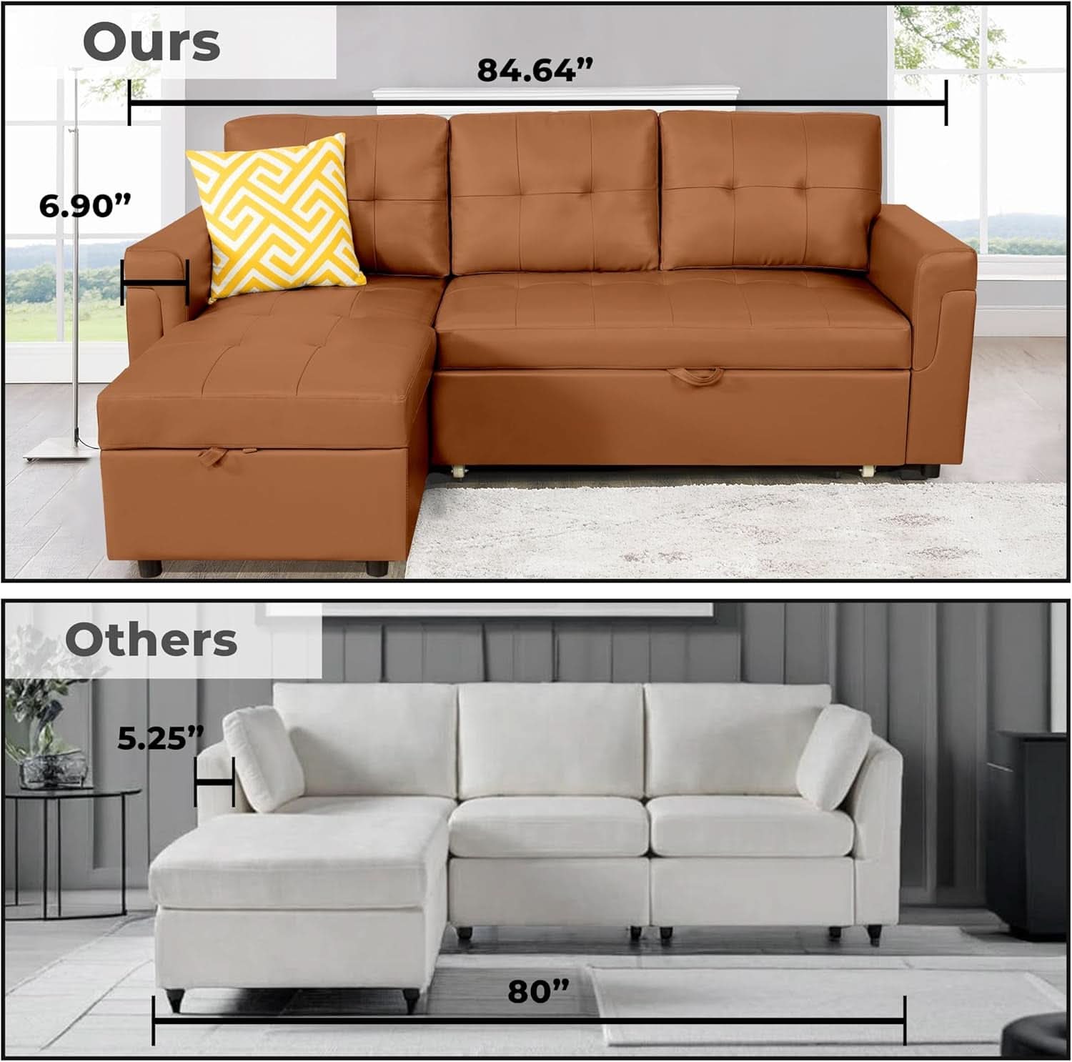 Caramel Sleeper Sofa With Storage Chaise Modern Comfort