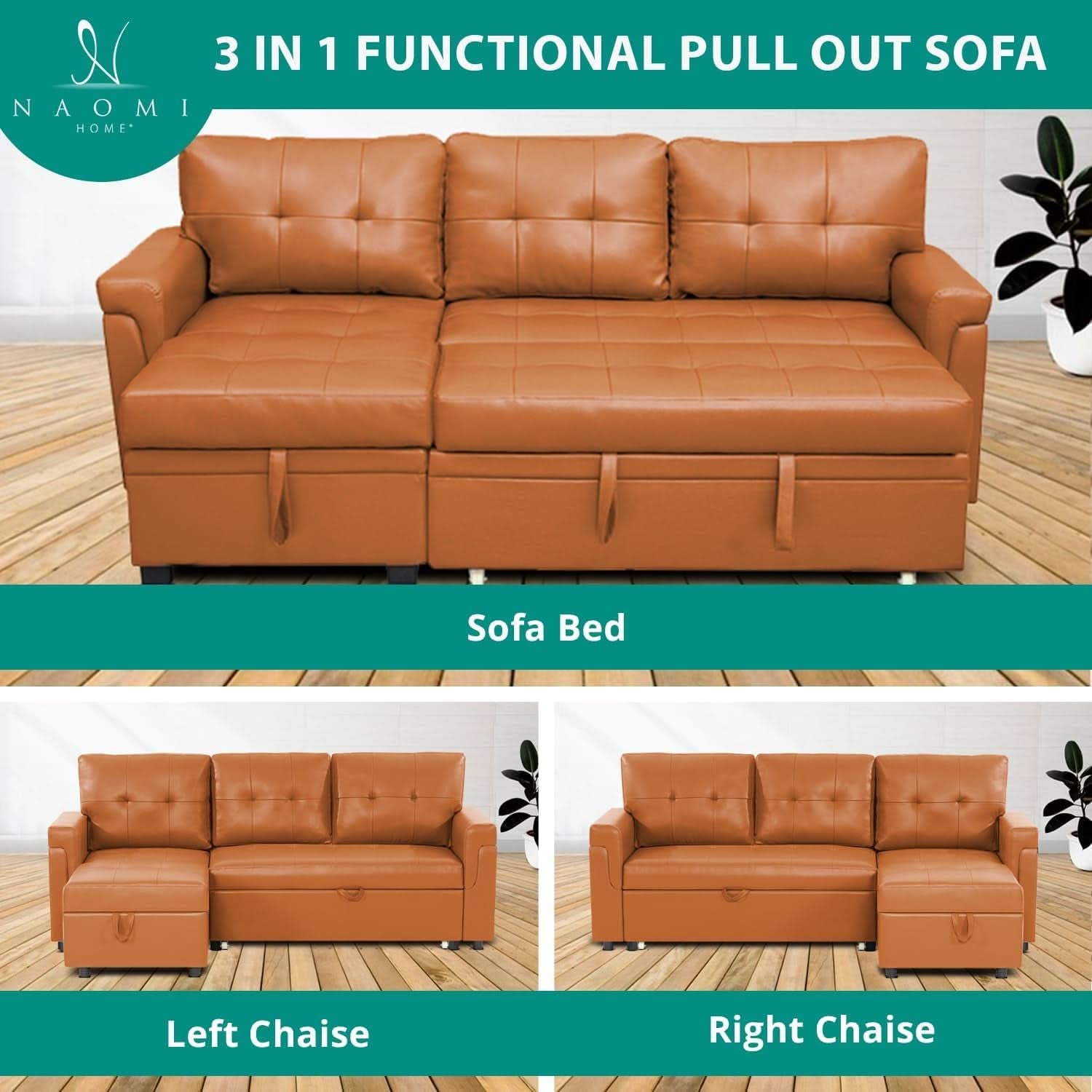 Caramel Sleeper Sofa With Storage Chaise Modern Comfort