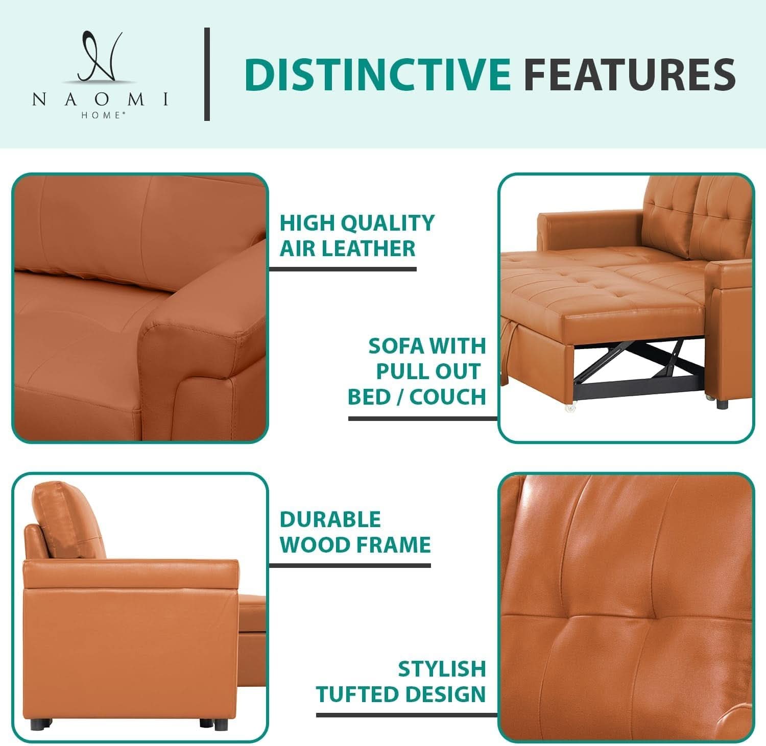 Caramel Sleeper Sofa With Storage Chaise Modern Comfort