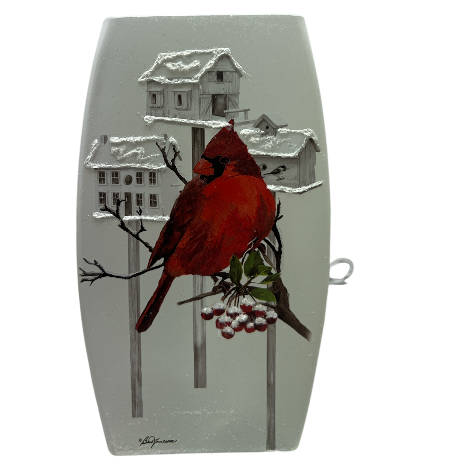 Cardinal Birdhouses Prelit Glass Vase - 1 Cardinal