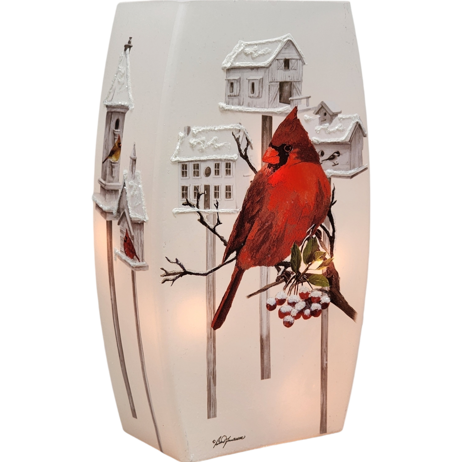 Cardinal Birdhouses Prelit Glass Vase - 1 Cardinal