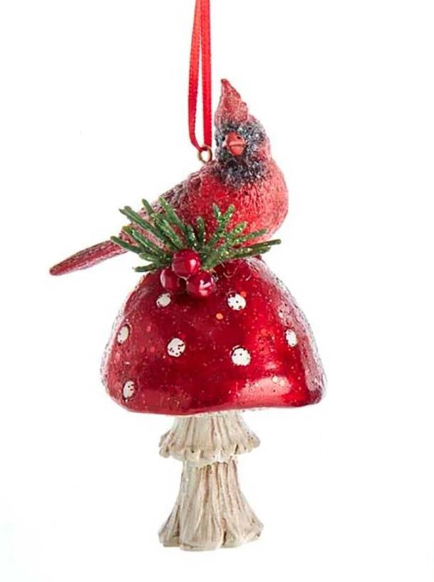 Cardinal On Mushroom Ornament -