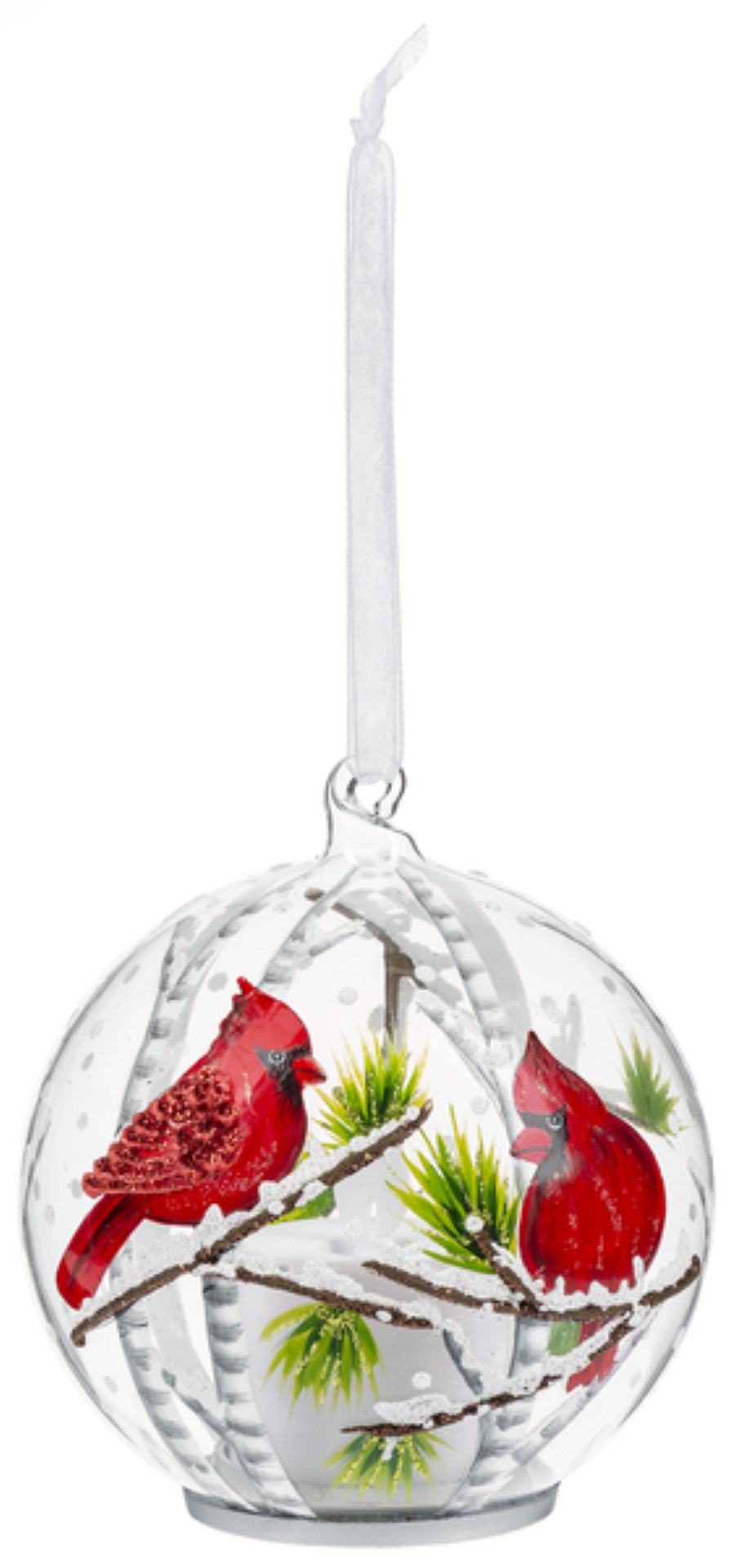 Cardinal Ornament with Flickering Flame LED - Berry Branches