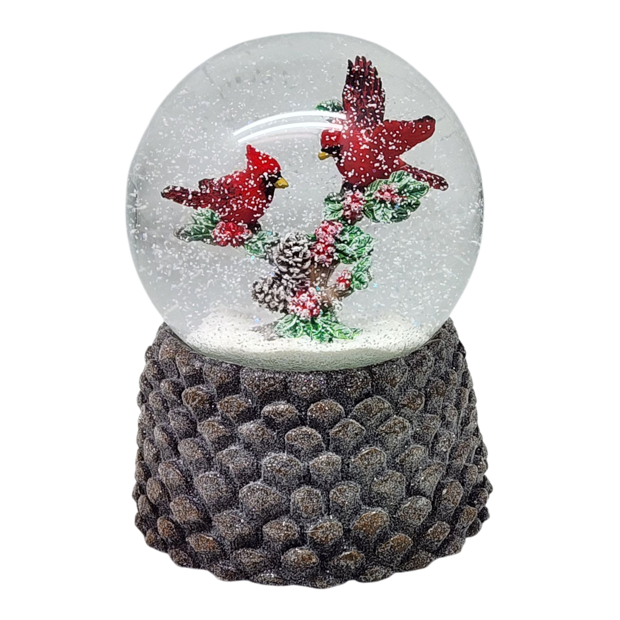 Cardinal Pair Wind-Up Musical Snowglobe