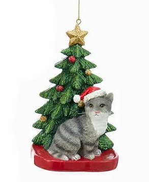Cat with a Christmas Tree Ornament - Grey