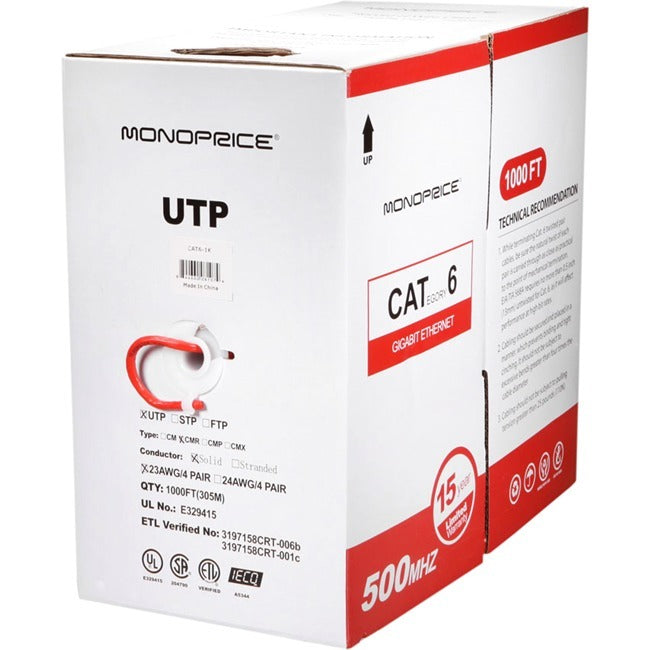 Cat6 Utp Solid (Cmr)1000Ft - Red