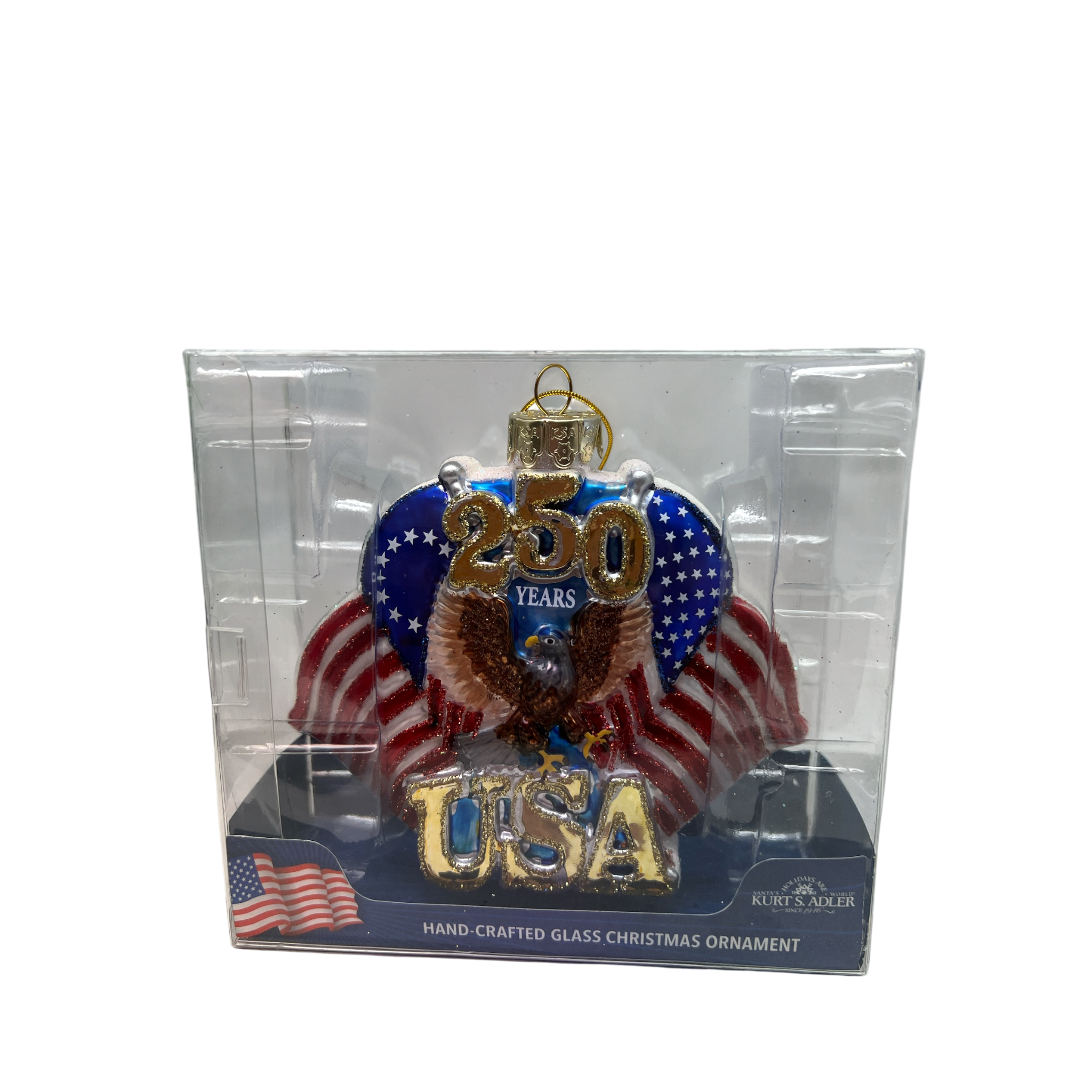Celebratory 250th Anniversary U.S. Flag Glass Ornament